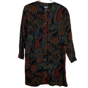 Vintage George Womens Abstract Button Up Shirt Dress M Lightweight Artsy Jacket